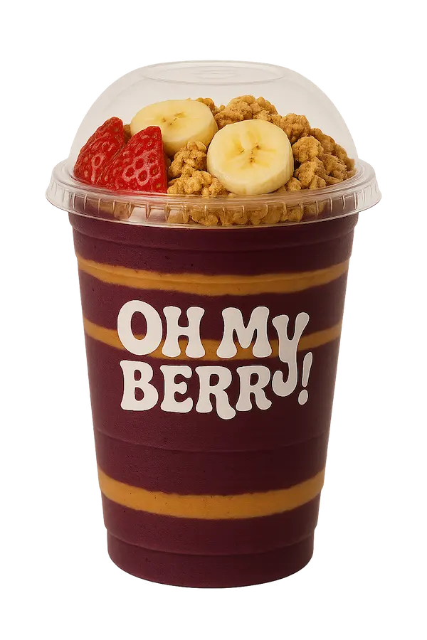 Açai no copo com Toppings Açaí no copo de takeaway com toppings